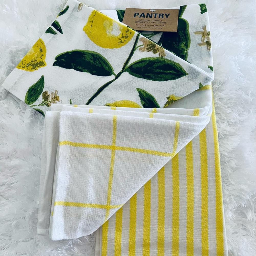 Pantry LEMON Yellow & White Kitchen Towels | Set Of 4 | NWT